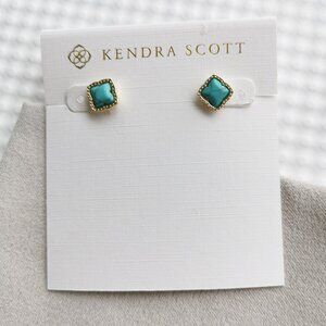 Kendra Scott Gold Variegated Turquoise Magnesite Mallory Stud Earrings NEW